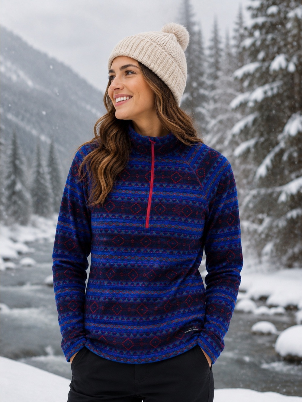 Eddie Bauer Multicolor Geometric Fleece Quarter-Zip